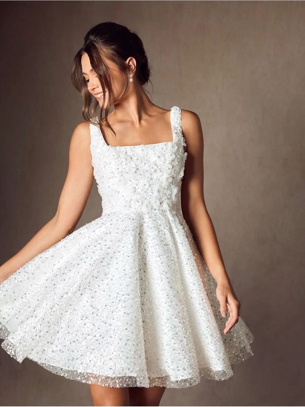 Azazie Kristi Diamond White A-Line Beaded sequinned engagement bride WD6 new